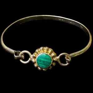 Vintage Malachite Taxco Mexico Sterling Silver 925 Hook Lock Bracelet Bangle